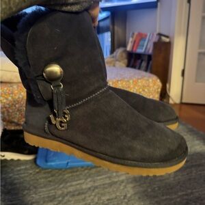 UGG Blue Suede Boots with Gold Accents
